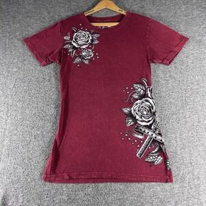 Women's Xtreme Couture T Shirt Affliction Grunge Roses Rockabilly Size XL
